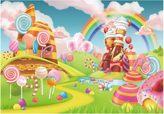 7X5Ft Lollipop Candyland Backdrop Sweet Cartoon Rainbow Party Supplies for Girls