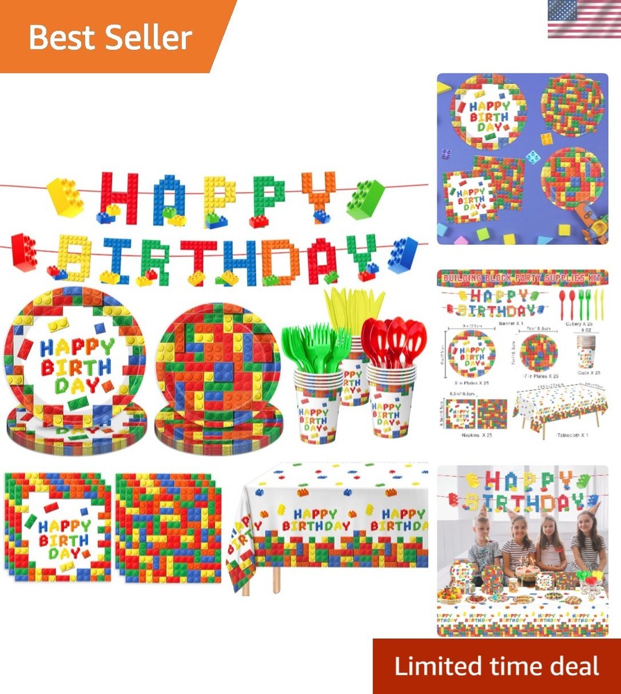 Complete 177 Pcs Building Block Themed Party Set – Perfect for Boys’ Birthdays