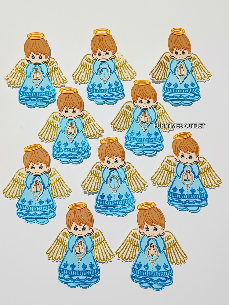 10 Blue Angel Foam Boy Favors Baptism Communion Recuerdos Bautizo Nino Angel 4″