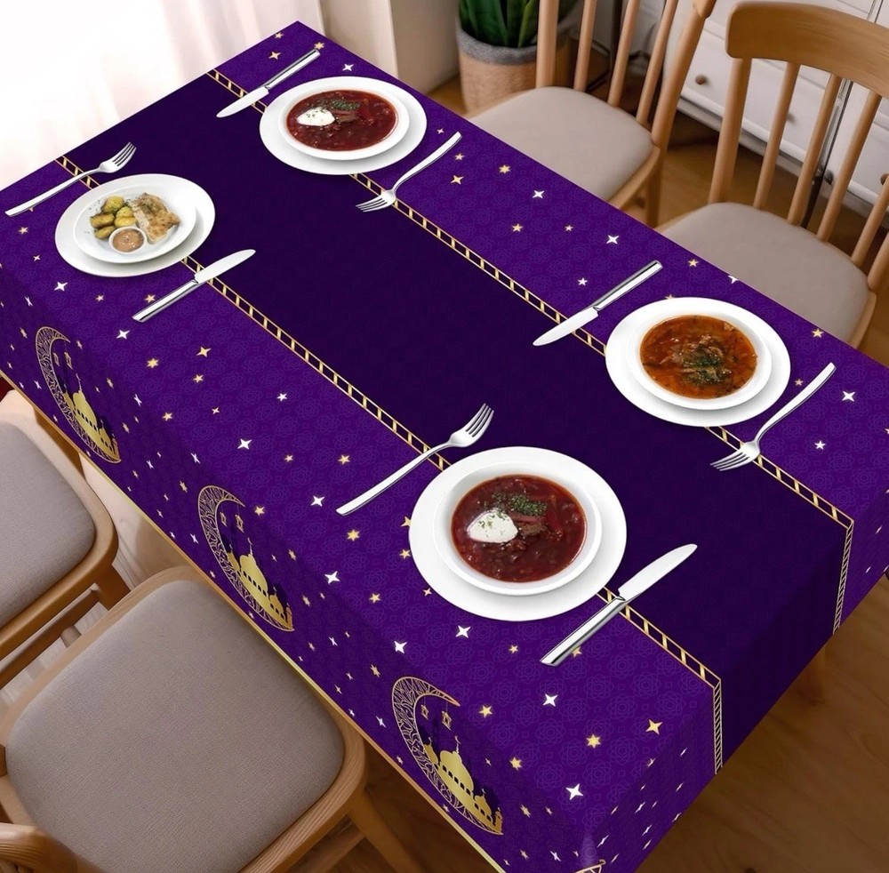 Ramadan Table Cloth, 54″ x 108″ Eid Mubarak Decor 4.5 x 9 ft