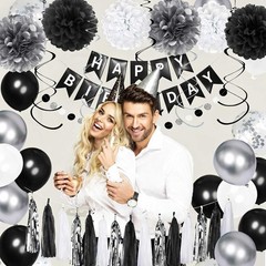 Birthday Decorations for Men, Black and Silver Party Decorations, Black and W…