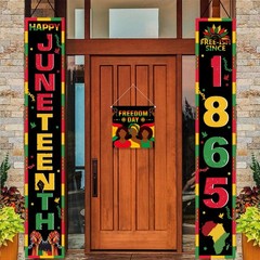 Juneteenth Party Decorations Porch Banner with Hanging Sign, 71» x 12 » Junete
