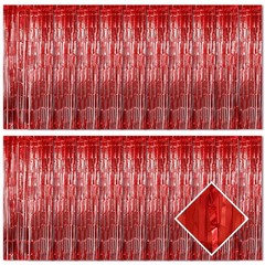 20 Pack Red Foil Fringe Curtains 3.2×9.8ft Metallic Tinsel Photo Backdrop