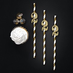 2nd Birthday Straws (SET OF 12) Glitter Birthday Decorations Favors (Any Age)