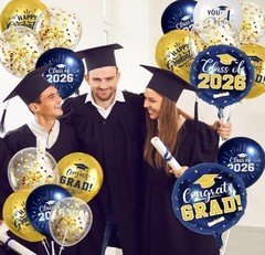 Navy Blue and Gold Graduation Balloons Graduation Decorations 2026, 51Pcs Grad L