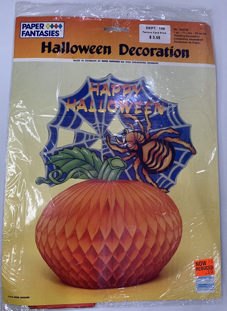 Vintage Halloween Honeycomb Centerpiece Spider/Web Paper Fantasies NOS Denmark