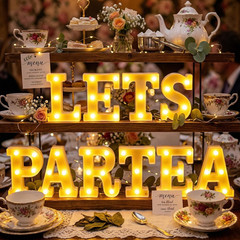 10 Pcs Tea Party Birthday Decorations Lets Par Tea Lights Sign Decor Neon LED Li