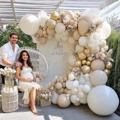 White Sand Gold Balloon Arch – Double Stuffed Matte Cream Nude Beige White Pa…