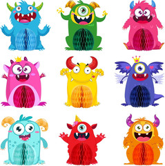 9 Sets Monster Honeycomb Centerpieces Little Monster Birthday Party Table Decora