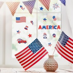 2 Sheet Patriotic Thick Gel Clings 4th of July American Flag Star Truck Gnome Re