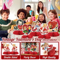 9 Pcs Vintage Valentine’s Day Decorations Retro Red Heart Honeycomb…