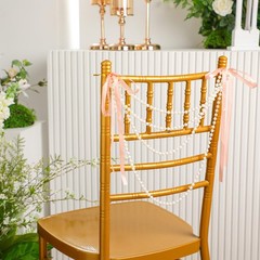 16 Pcs Wedding Pearl Bow Chair Decor Satin Ribbon Bows with Pearl Beaded Stri…
