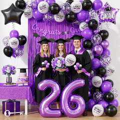 Black Purple Graduation Party Decorations, 2026 Graduation Decorations with Purp