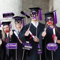 46Pcs Black Purple Graduation Photo Booth Props 2026 Graduation Decorations w…