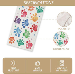 Watercolor Colorful Paw Prints Table Runner Happy Birthday Tablecloth Holiday Pa