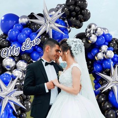 Royal Blue and Black Balloon Garland Arch Kit with 3pcs Star Balloon, Navy Bl…