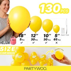 PartyWoo Yellow Balloons 130pcs Different Sizes of 18 12 10 5 Inch Matte Yell…
