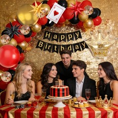 123Pcs Casino Balloon Arch Kit, Red Black Gold Balloons with Large Dice , Sta…