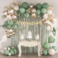 Sage Green Birthday Party Decorations with Happy Banner