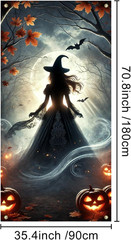 Halloween Decorations Witch Pumpkins Bats Haunted House Door Cover Banner 35X71″