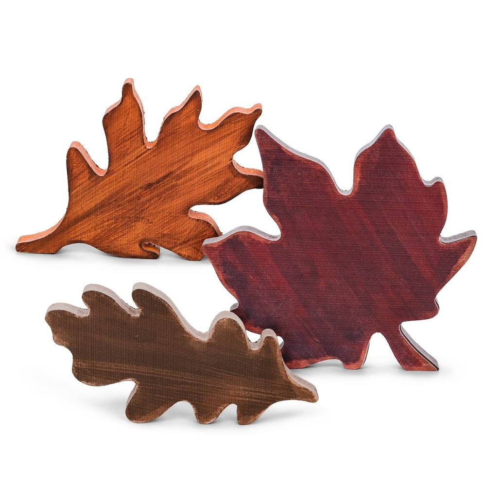 Whaline 3Pcs Fall Thanksgiving Retro Maple Leaves Wooden Red, Brown,orange