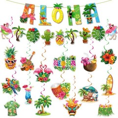 32 Pcs Hawaiian Aloha Party Decorations Green Tropical Decor Set
