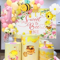 So Sweet to Bee One Backdrop Happy First Bee Day 1st Birthday Decorations Gir…