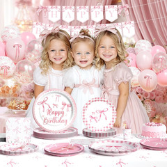 Pink Bow Birthday Party Supplies – 171 Pcs Coquette Party Decorations Include Bo
