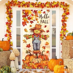 Fall Door Banner Cover Scarecrow Pumpkin Leaves Hanging