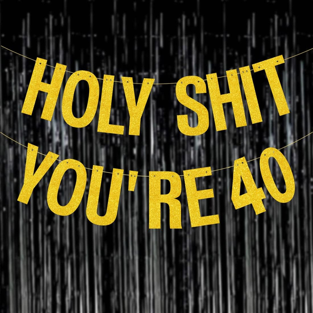 40Th Birthday Decorations Women Men Pre-Strung Gold Glitter Birthday Banner Part