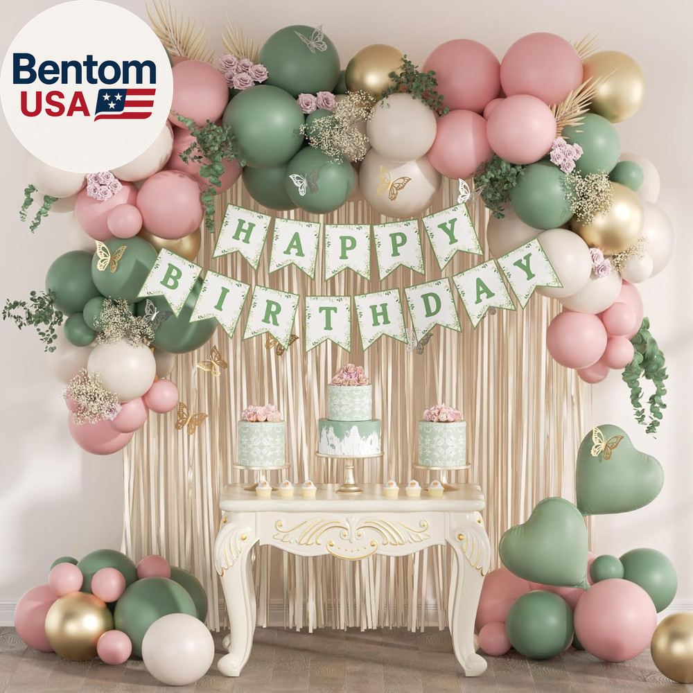 Pink and Sage Green Birthday Decorations with Light Pink Sage Green Sand White M