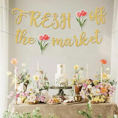 Gold Glitter Bridal Shower Banner, Floral Farmers Market Theme Decor