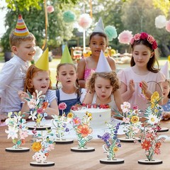Wooden Wildflower Party Decorations Flower Birthday Table Sign Decor 9 PCS