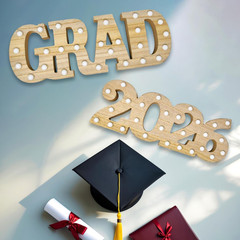 Grad 2026 Light up Sign LED Marquee Letters Graduation Decor Lighted Wooden Sign