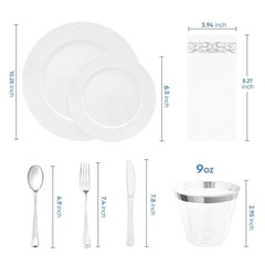 350-Piece White Swirls Plastic Dinnerware Set for 50 Guests, Elegant Disposab…