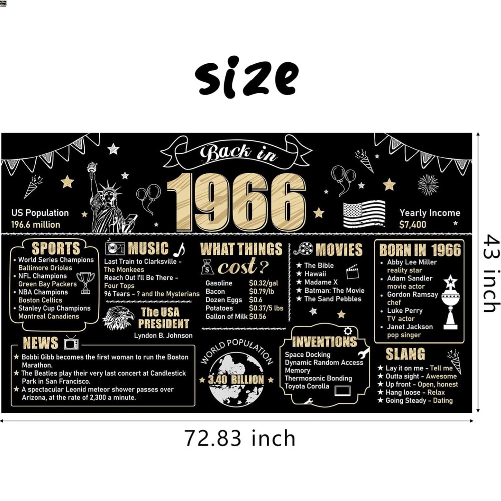 Back in 1966 60th Birthday Banner – Elegant Black Gold Decor for Celebrations