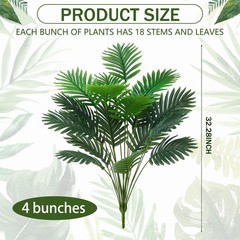 Ovveroche 18 Leaf Large Areca Palm Artificial Plant 4 Packs UV Green