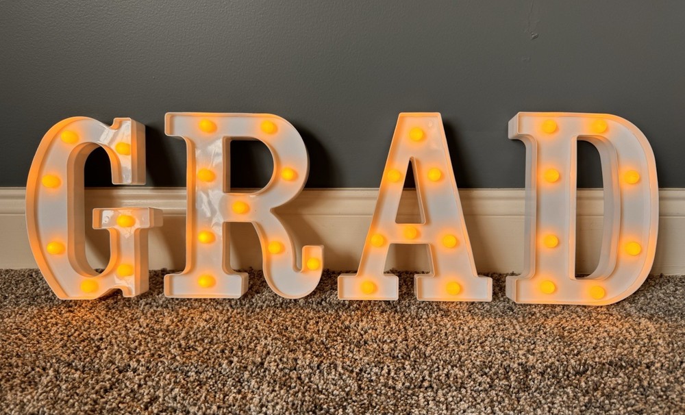 Marquee Light Up GRAD Letters White 9 Inch Warm LED Lights
