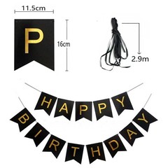Happy Birthday Banner,Black and Gold Party 8 inches x 5 inches, Regular