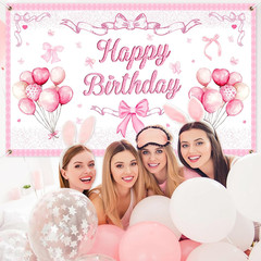 Coquette Birthday Decorations 71 X43 Inches Pink Bow Happy Birthday Backdrop Pho