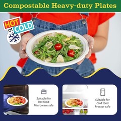 7” Compostable Plates, 125-Pack | Biodegradable Sugarcane | Sturdy, Microw