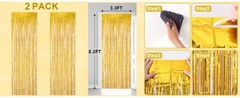 2 Pack Laser Gold Foil Fringe Backdrop Curtains, Tinsel Streamers Birthday Party