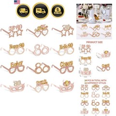 24PCS 80th Birthday Eyeglasses Decorations for Women, Pink Rose Gold Happy 80…