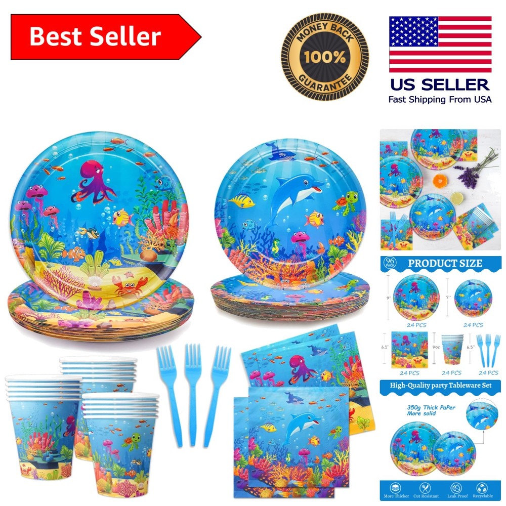 Cartoon Marine Animal Tableware Set for Underwater Themed Parties – 24 Guests