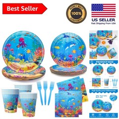 Cartoon Marine Animal Tableware Set for Underwater Themed Parties – 24 Guests
