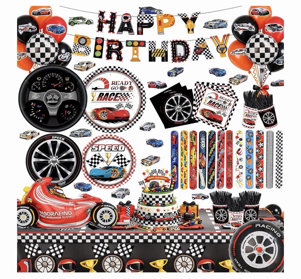 Racing Theme Birthday Party Decorations Set, Paper Multicolor Check Pattern