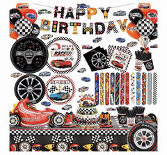 Racing Theme Birthday Party Decorations Set, Paper Multicolor Check Pattern
