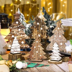 6 PCS Wooden Christmas Tree Tabletop Decor 6 Sizes Freestanding Tray Sign