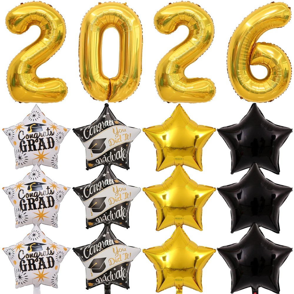 16 Pcs Graduation Decorations 2026 Balloons Kit, 32 Inch 2026 Number Foil Bal…