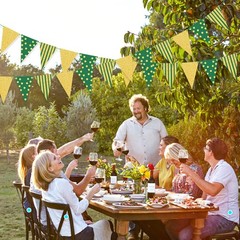 33Ft Green Gold Triangle Flag Pennant Banner, Pre-Assembled Paper Bunting for…